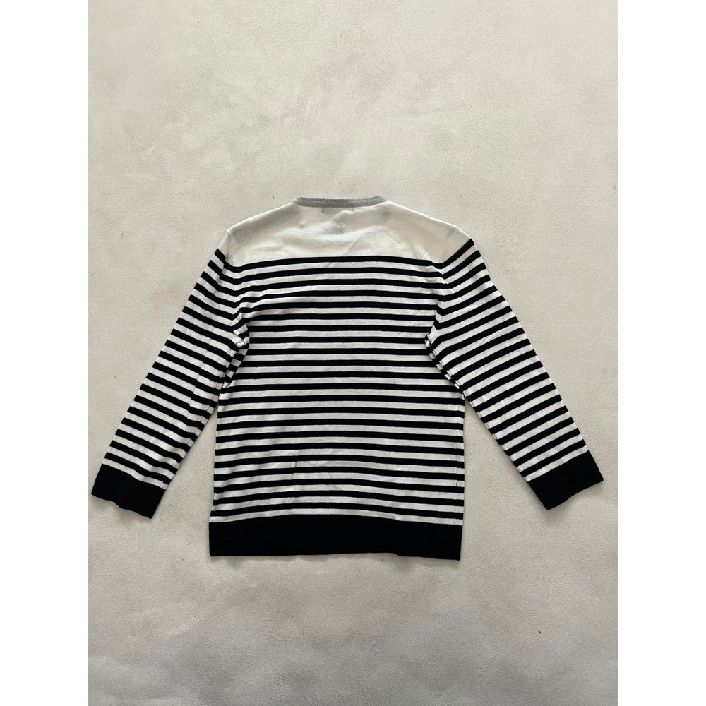 Lauren Ralph Lauren Petite Striped Sweater White Black Gray Zip Shoulder Cotton - Picture 8 of 13